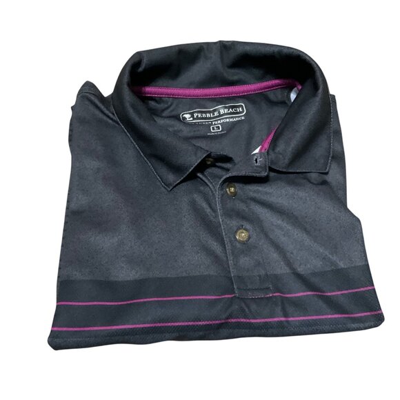 Pebble Beach Mens Performance Polo Shirt Black With Purple Stripes Size Large - Picture 4 of 13